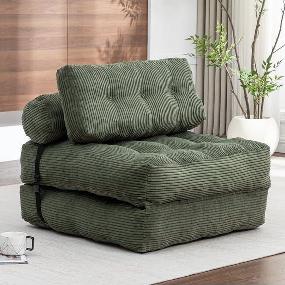 Leumius Folding Sofa Bed,68.5 inch Convertible Sleeper Sofa Chair with Pillow,Foldable Mattress Futon with Back Support,Soft Sleeper Chair Bed Floor Sofa for Living Room Bedroom,Green