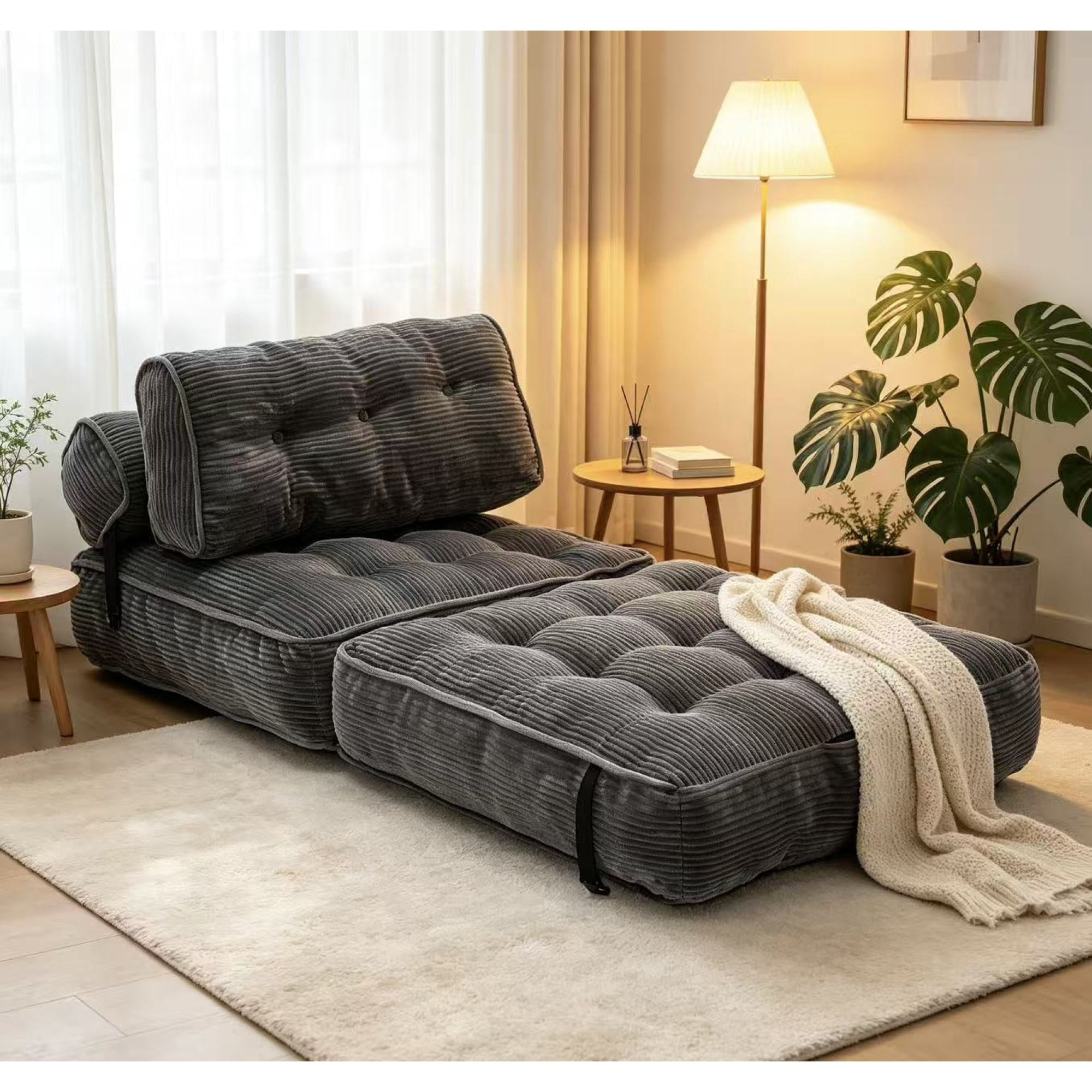 Leumius Folding Sofa Bed, Convertible Sleeper Chair with Pillow Foldable Mattress with Back Support, Portable Fold Out Chair Bed Comfy Floor Sofa Lounge for Living Room Bedroom Grey