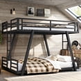 thumbnail image 1 of Leumius Full over Full Bunk Bed Frame with 2 Side Ladders, Metal Bunk Bed with Spdcial Support Leg Design and LED Light, Low Profile Bunk Bed for Teens Adults Black, 1 of 9