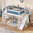 thumbnail image 1 of Leumius Full Loft Bed Frame with Storage Shelves and Wardrobe, Solid Wood Loft Bed with Detachable Slide and Ladders for Kids Teens Adults Blue and White, 1 of 8