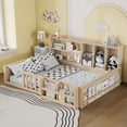 thumbnail image 1 of Leumius Full Size Floor Montessor Bed with Storage Shelves,Wood Low Bed with Semi-enclosed Guardrail and Headboard, Footboard, Space Saving, No Box Spring Required,Natural, 1 of 8