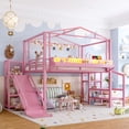 thumbnail image 1 of Leumius Full Size Loft Bed with Storage Stairs, Metal Loft Bed Frame with Built-in Wardrobe,Storage Shelves,USB Ports and LED Lights,Noise-reduced Design,Pink, 1 of 12