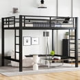thumbnail image 1 of Leumius Full Size Metal Loft Bed Frame, Loft Bed with Easy Climbing Ladder and Guardrails for Kids Teens Adults Black, 1 of 9