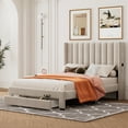 thumbnail image 1 of Leumius Full Size Platform Bed with A Storage Drawer,Velvet Upholstered Bed Frame with Wingback Vertical Channel Tufted Headboard,Beige, 1 of 8