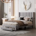 thumbnail image 1 of Leumius Full Size Platform Bed with A Storage Drawer,Velvet Upholstered Bed Frame with Wingback Vertical Channel Tufted Headboard,Gray, 1 of 8