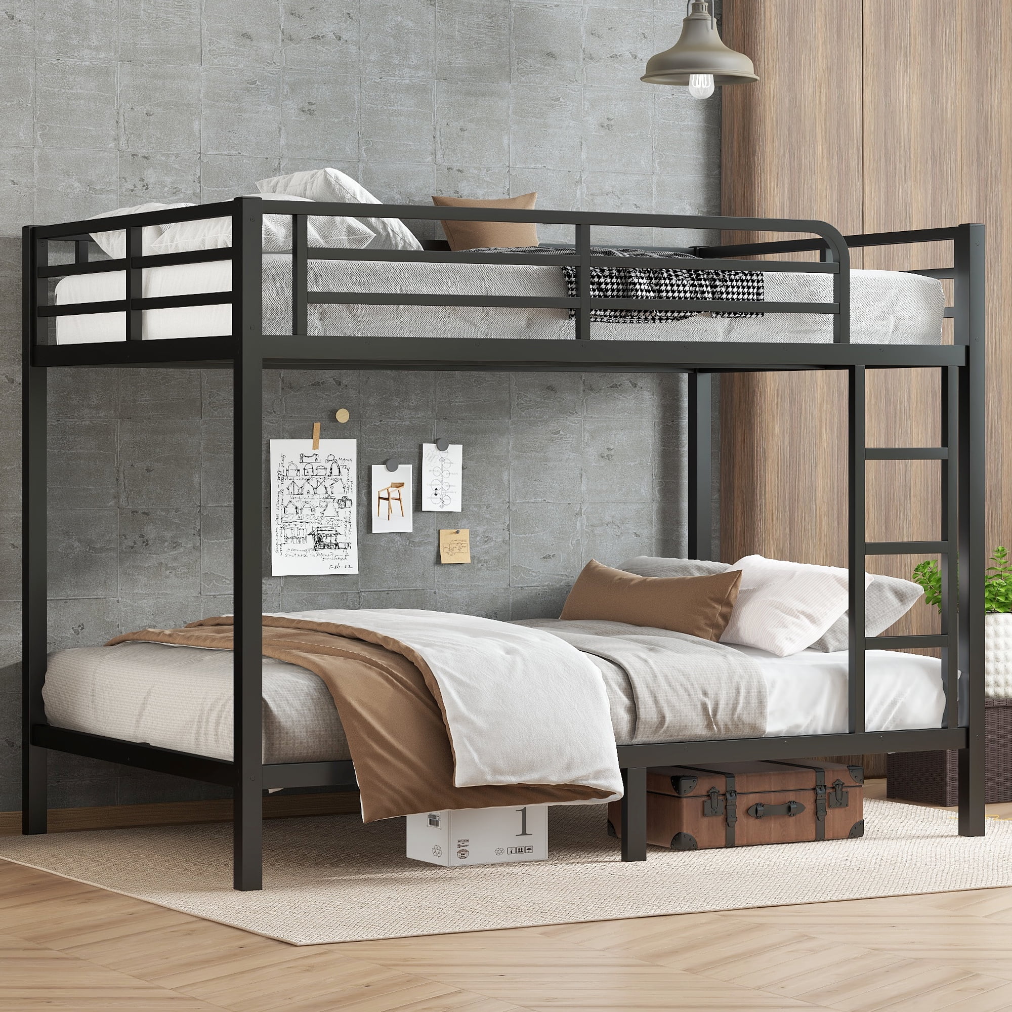 Leumius Full XL over Full XL Bunk Bed,Metal Bed Frame for Teens and Adults,Space-Saving/Noise Reduced/No Box Spring Needed, Black