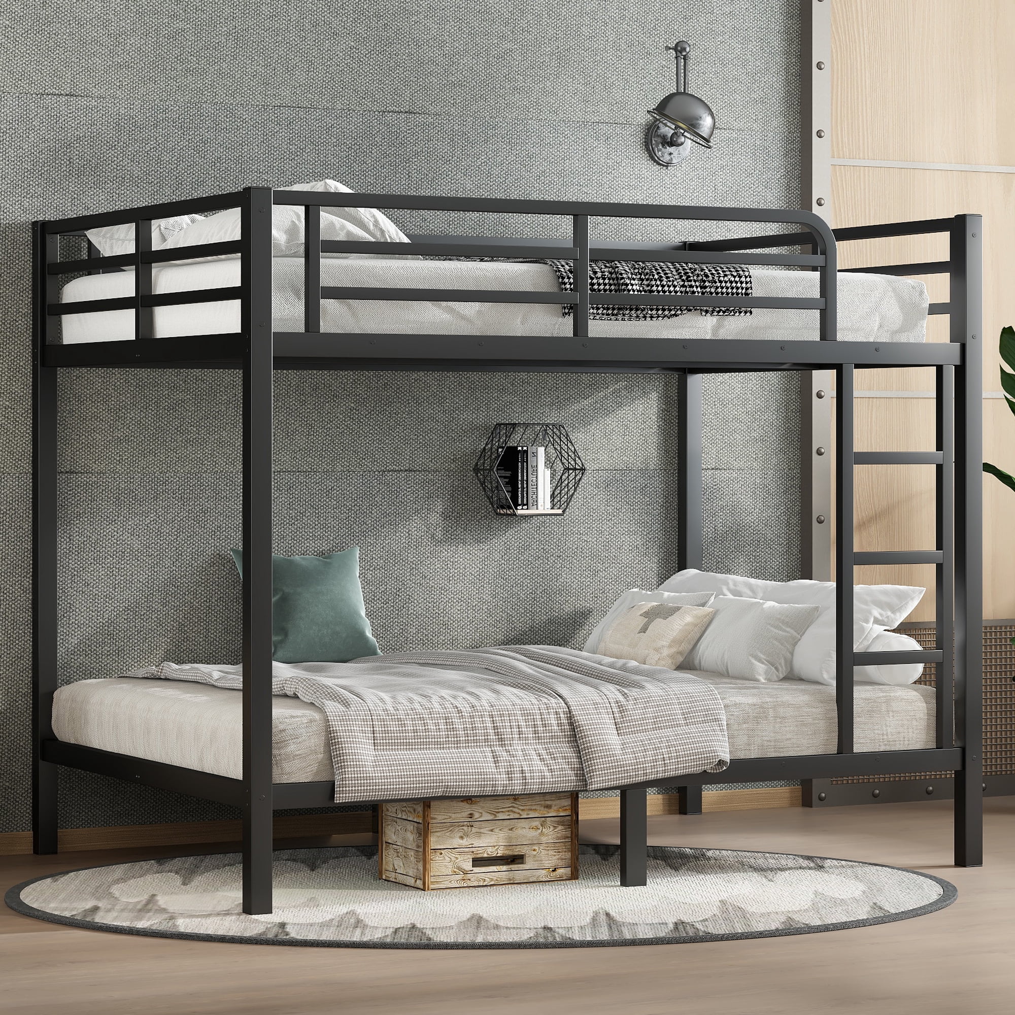 Leumius Full over Full Bunk Bed for Teens and Adults, Space-Saving/Noise Reduced/No Box Spring Needed, Black