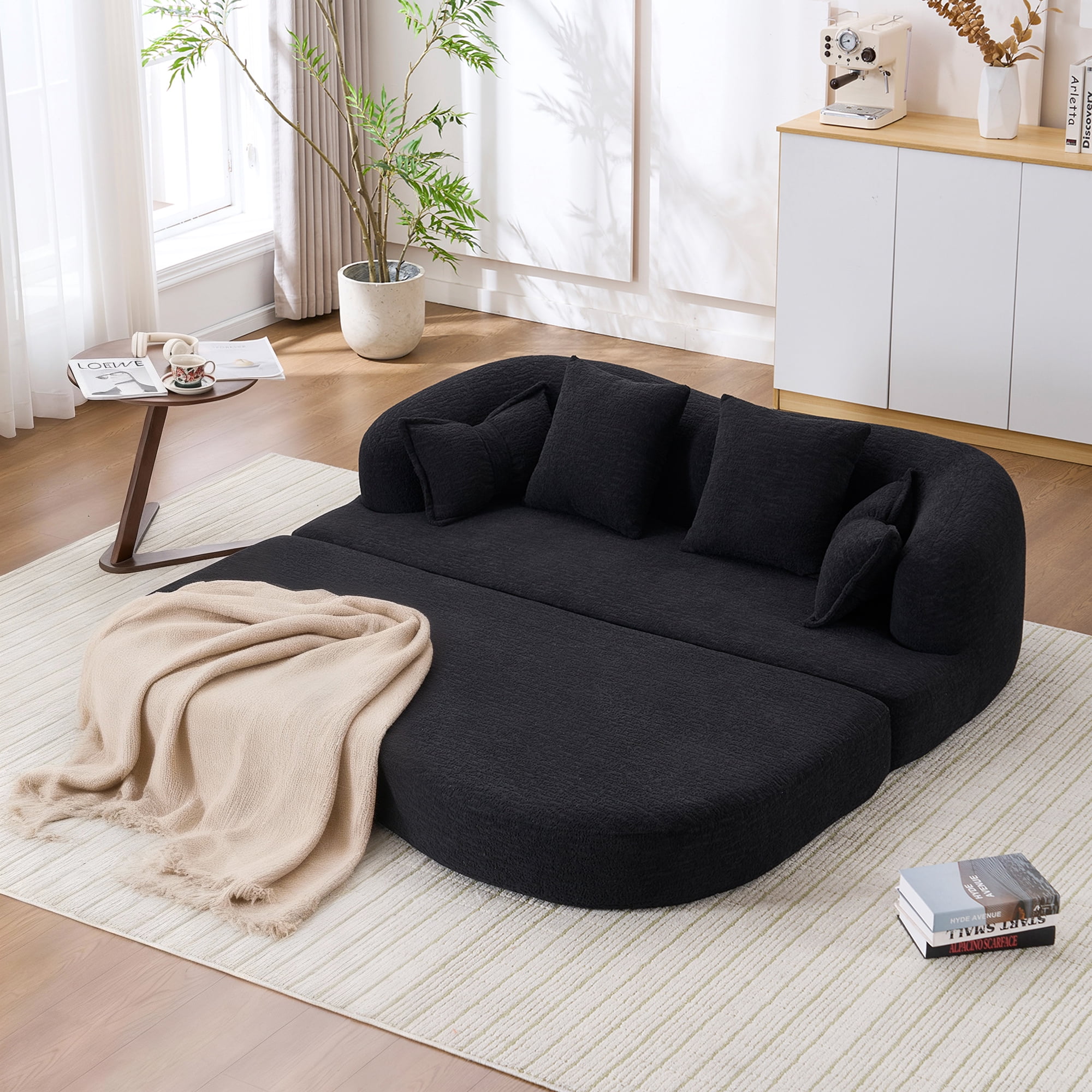 Leumius Futon Sofa Bed,Convertible Sofa Bed,Folding Boneless Couch for living Room,Fold Out Small Foldable Loveseat Floor Sleeper Mattress Lounge Space‑Saving,Black