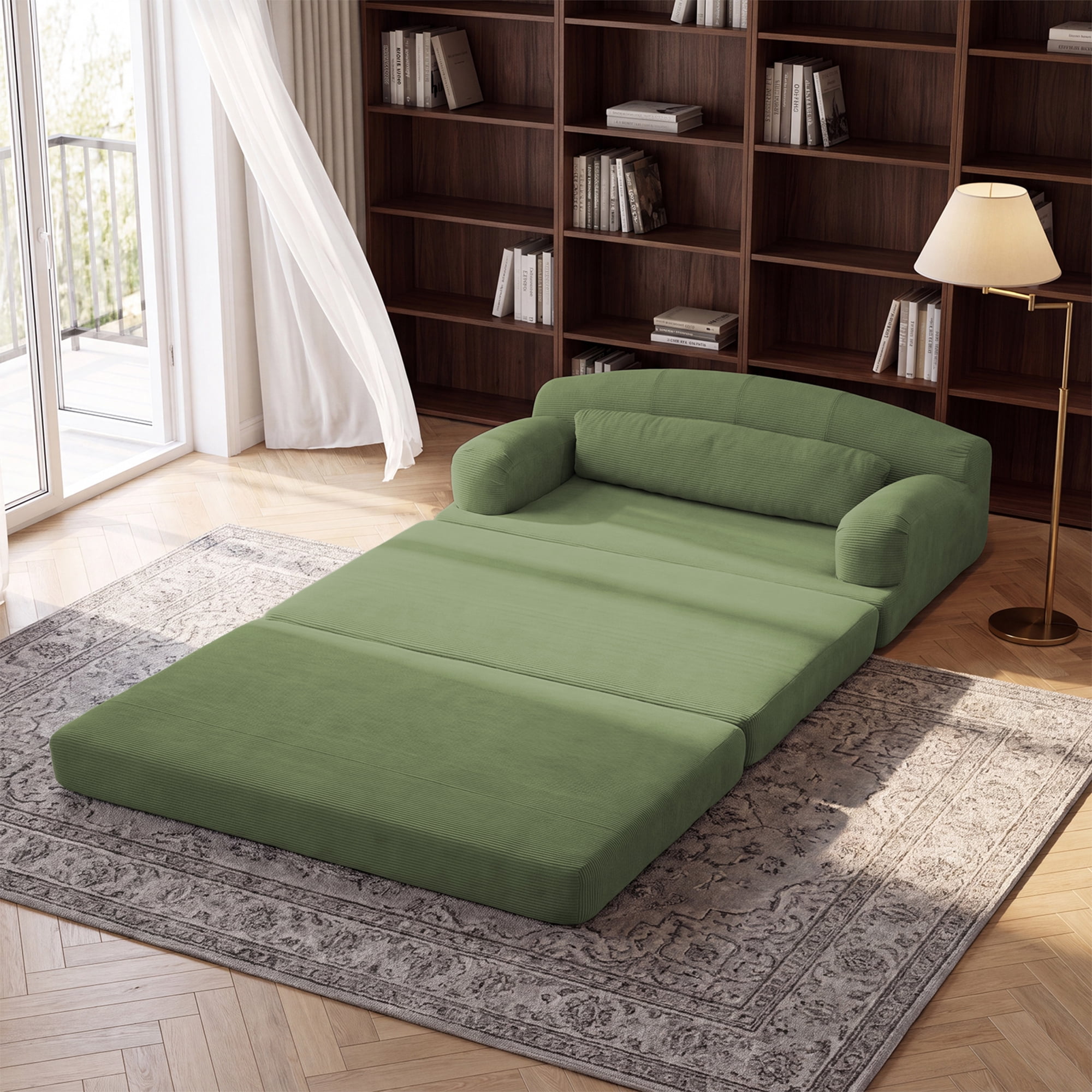 Leumius Futon Sofa Bed, Convertible Sofa Bed,Folding Boneless Couches,Low-Profile Boneless Couch for Living Room,15.8" H Low Seat Small 57" Foldable Floor Sleeper Mattress Lounge Space‑Saving