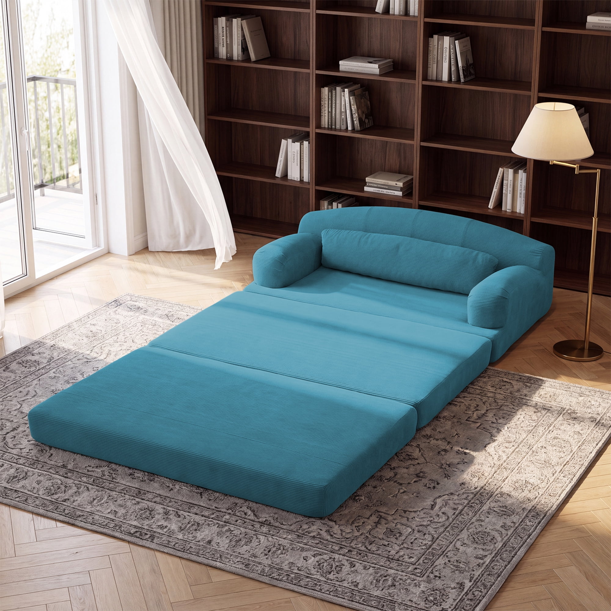 Leumius Futon Sofa Bed, Convertible Sofa Bed,Folding Boneless Couches,Low-Profile Boneless Couch for Living Room,15.8" H Low Seat Small 57" Foldable Floor Sleeper Mattress Lounge Space‑Saving