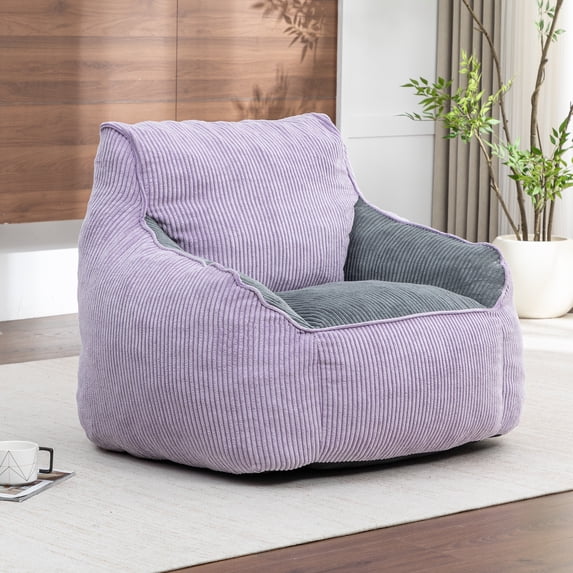 Leumius Giant Bean Bag Chair,Comfy Corduroy Large Bean Bag Chairs with Armrests for Adults Teens,Lazy Sofa Couch with Filler Included for Bedroom Living Room,Gray+Purple