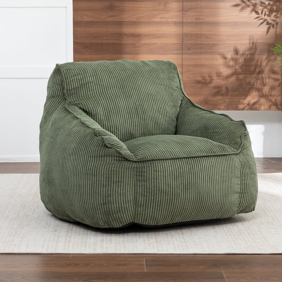 Leumius Giant Bean Bag Chair,Comfy Corduroy Large Bean Bag Chairs with Armrests for Adults Teens,Lazy Sofa Couch with Filler Included for Bedroom Living Room,Green