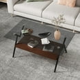 thumbnail image 1 of Leumius Glass Coffee Table with Lower Shelf,Clear Rectangle Glass Coffee Table, Modern Coffee Table with Metal Legs for Living Room,Brown +Gray, 1 of 7