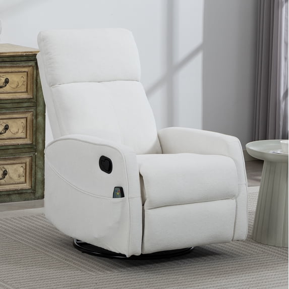 Leumius Glider Recliner Rocking Chair,360°Swivel Glider Rocking Chair,Upholstered Manual Recliner Chair for Nursery and Living Room,Cream White