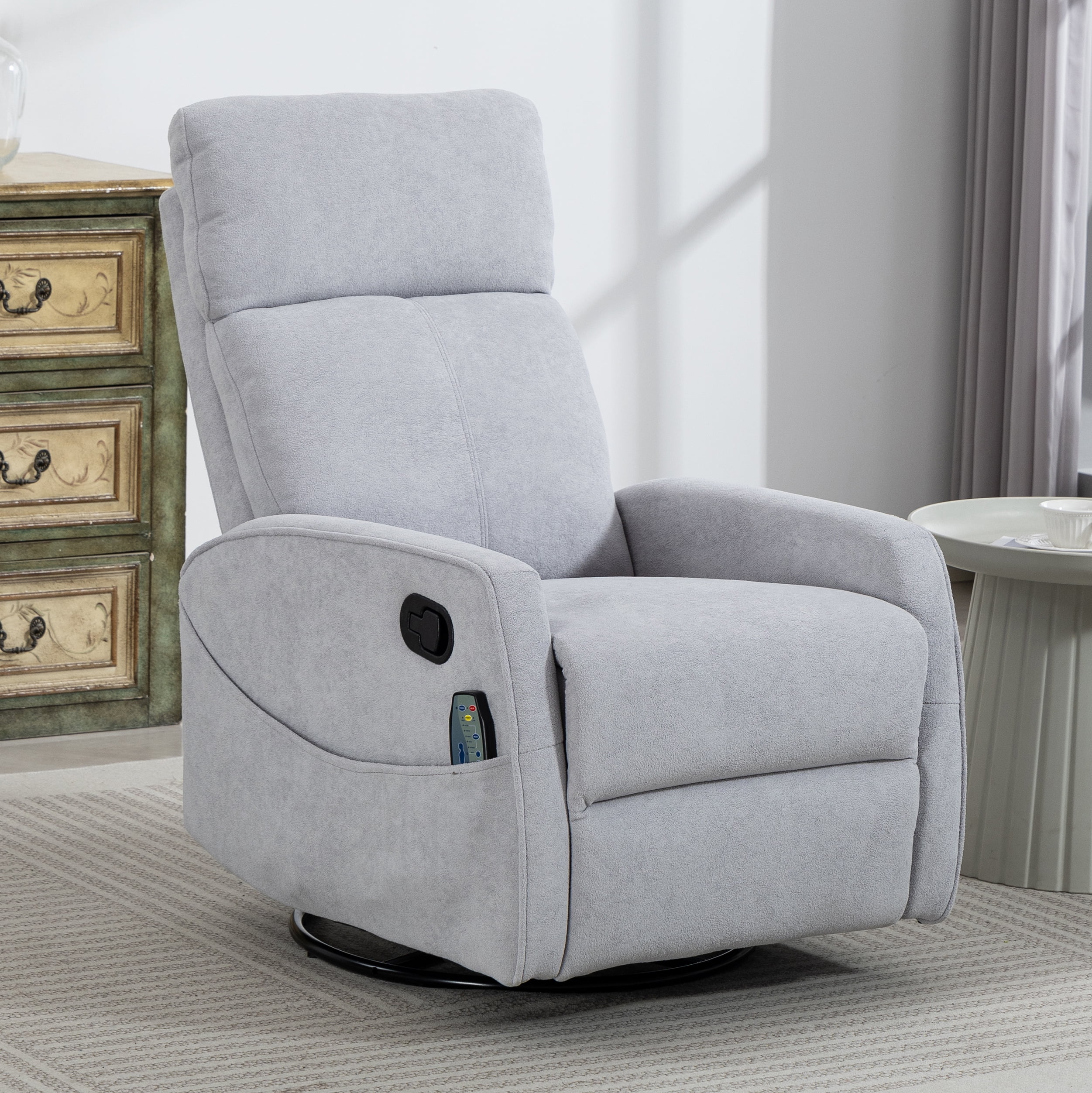 Leumius Glider Recliner Rocking Chair,360°Swivel Glider Rocking Chair,Upholstered Manual Recliner Chair for Nursery and Living Room,Grey