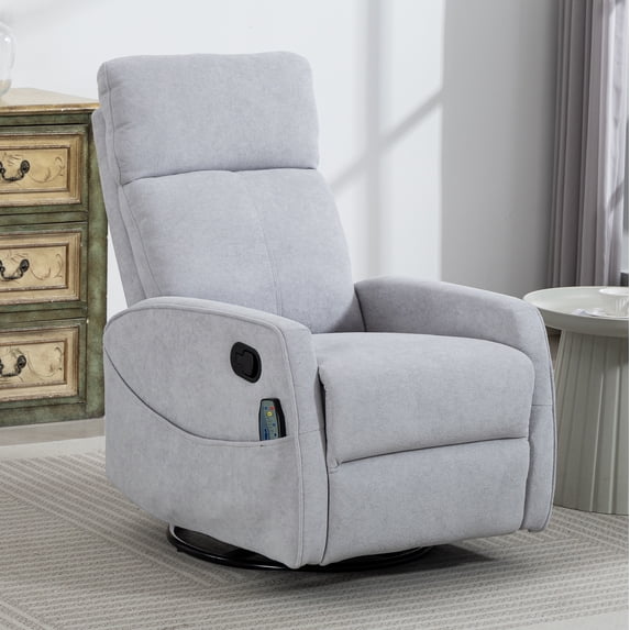 Leumius Glider Recliner Rocking Chair,360°Swivel Glider Rocking Chair,Upholstered Manual Recliner Chair for Nursery and Living Room,Grey