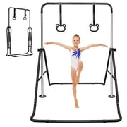 Leumius Gymnastics Bar for Kids,35"-51" Adjustable Height Steel Gymnastic Horizontal Bars with Bear Rings,Gymnastics Equipment for Indoor/Outdoor Training,Black