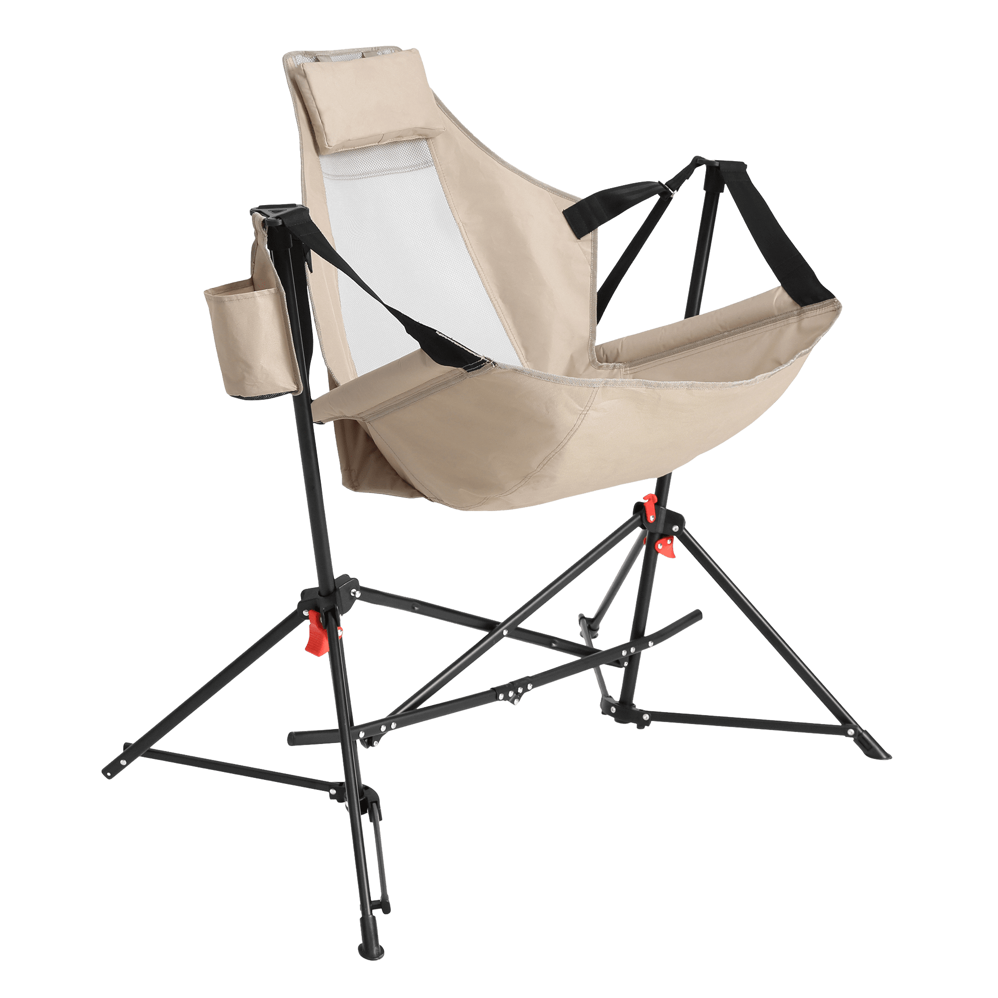 Leumius Hammock Camping Chair,Oversized Folding Camping Chair with Pillow Cup Holder, Recliner with Carry Bag for Outdoor Travel Lawn Backyard,Khaki