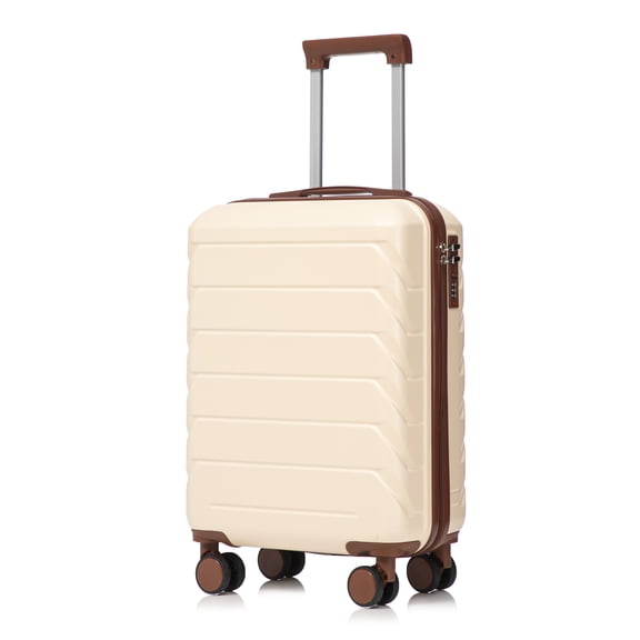 Leumius Hardside Carry on Luggage with Spinner Wheels, Hard Shell ABS Suitcase, 20-Inch Lightweight Expandable Rolling Luggage, Beige
