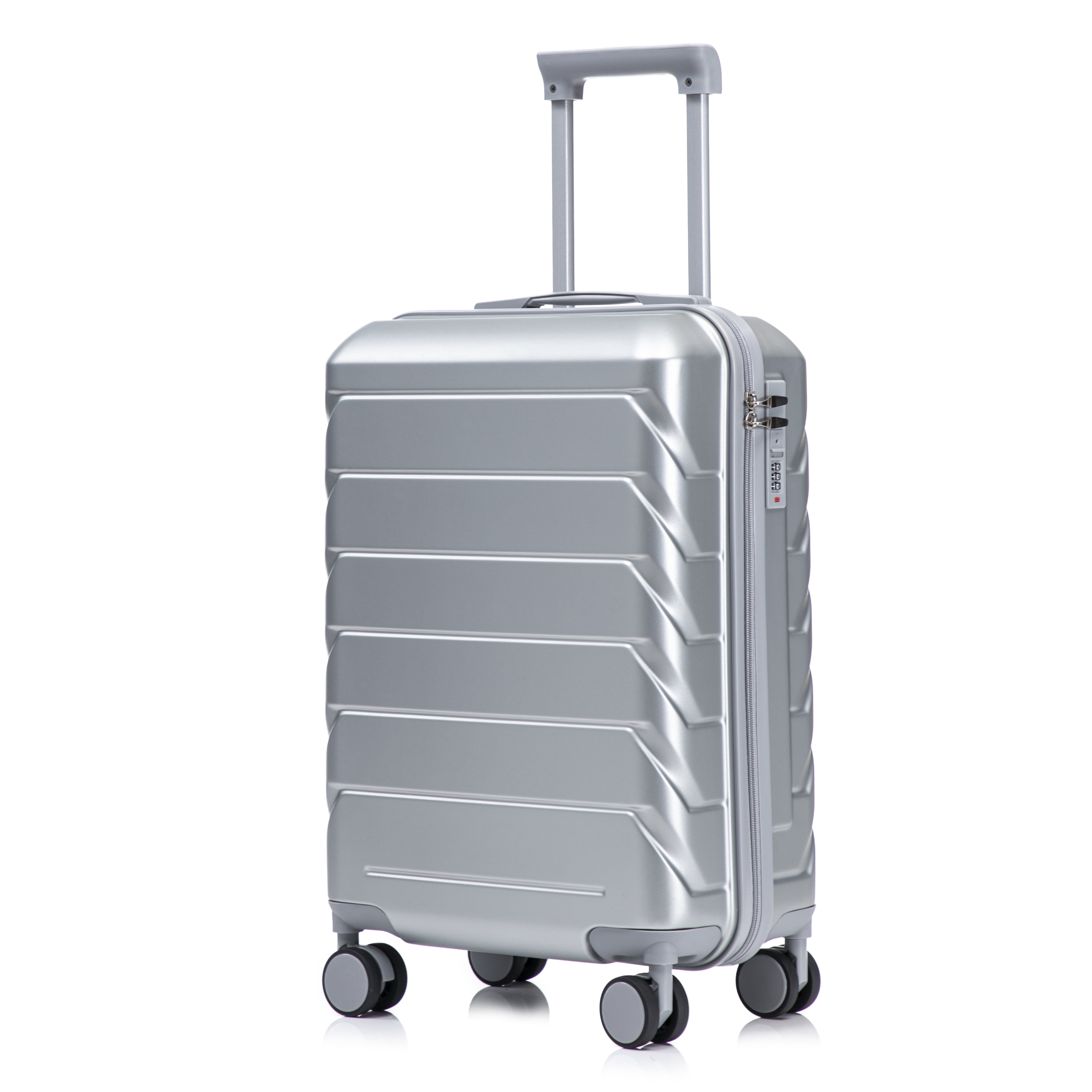 Leumius Hardside Carry on Luggage with Spinner Wheels, Hard Shell ABS Suitcase, 20-Inch Lightweight Expandable Rolling Luggage, Silver