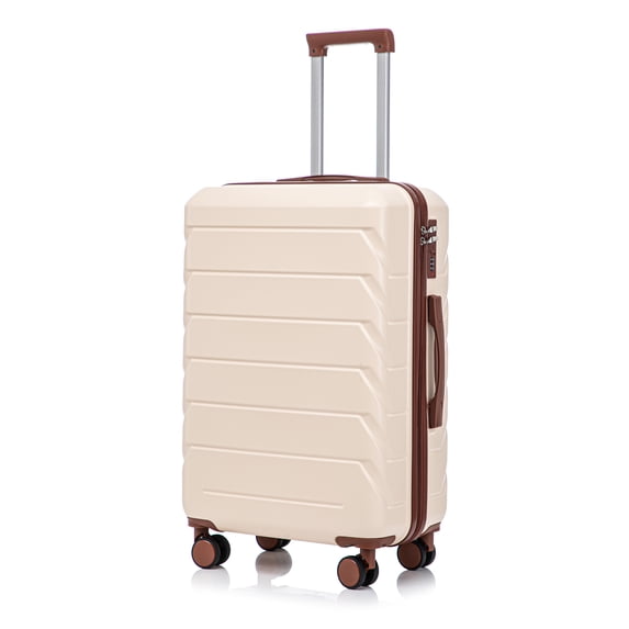 Leumius Hardside Carry on Luggage with Spinner Wheels, Hard Shell ABS Suitcase, 28-Inch Lightweight Expandable Rolling Luggage, Beige