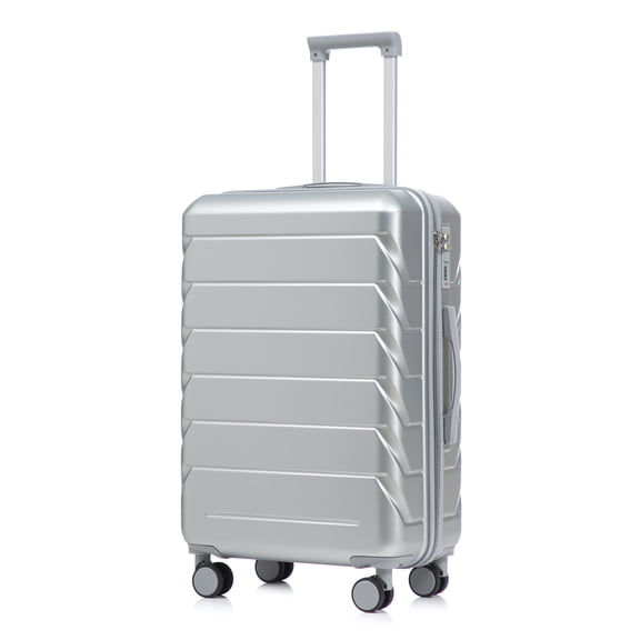 Leumius Hardside Carry on Luggage with Spinner Wheels, Hard Shell ABS Suitcase, 28-Inch Lightweight Expandable Rolling Luggage, Silver