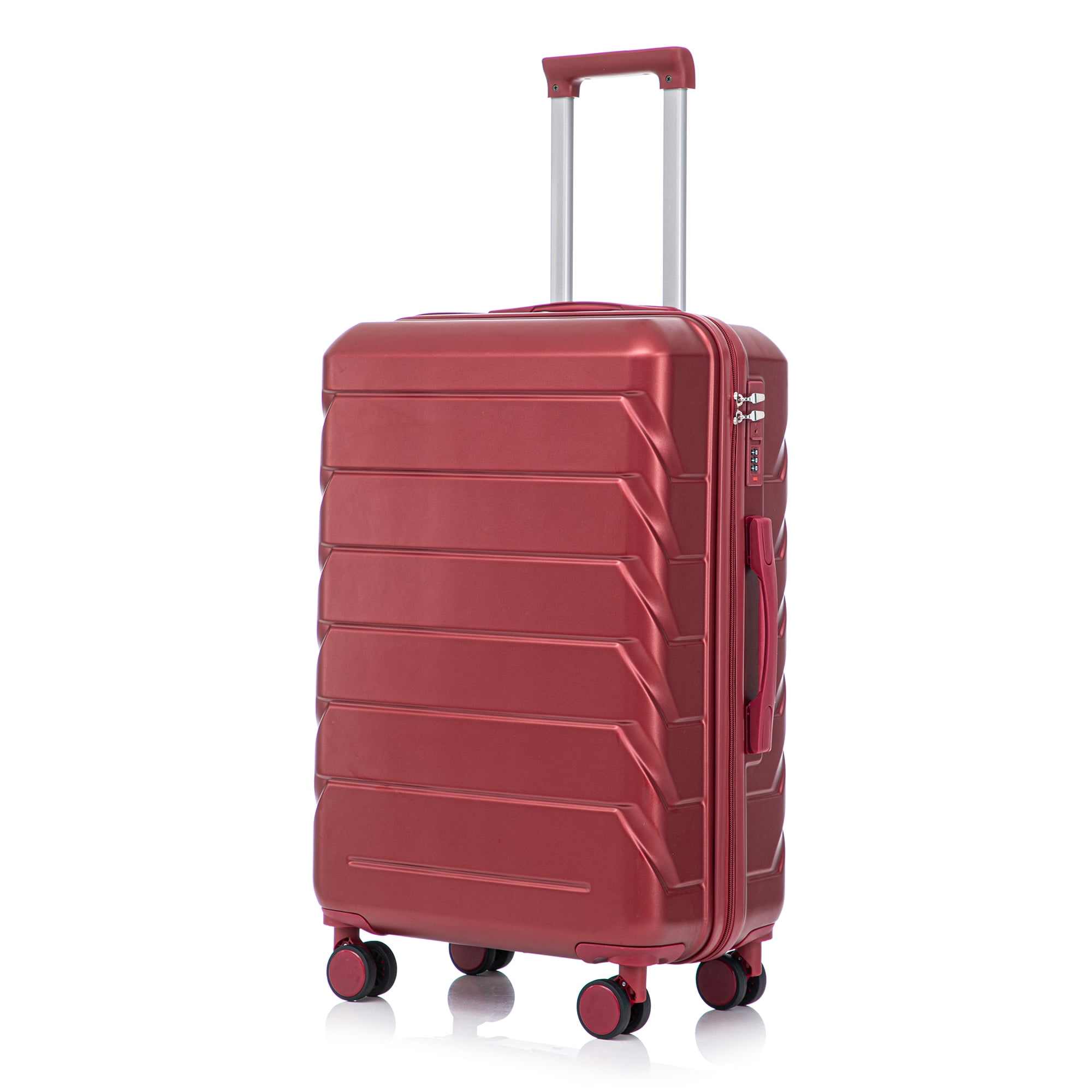 Leumius Hardside Carry on Luggage with Spinner Wheels, Hard Shell ABS Suitcase, 28-Inch Lightweight Expandable Rolling Luggage, Wine Red