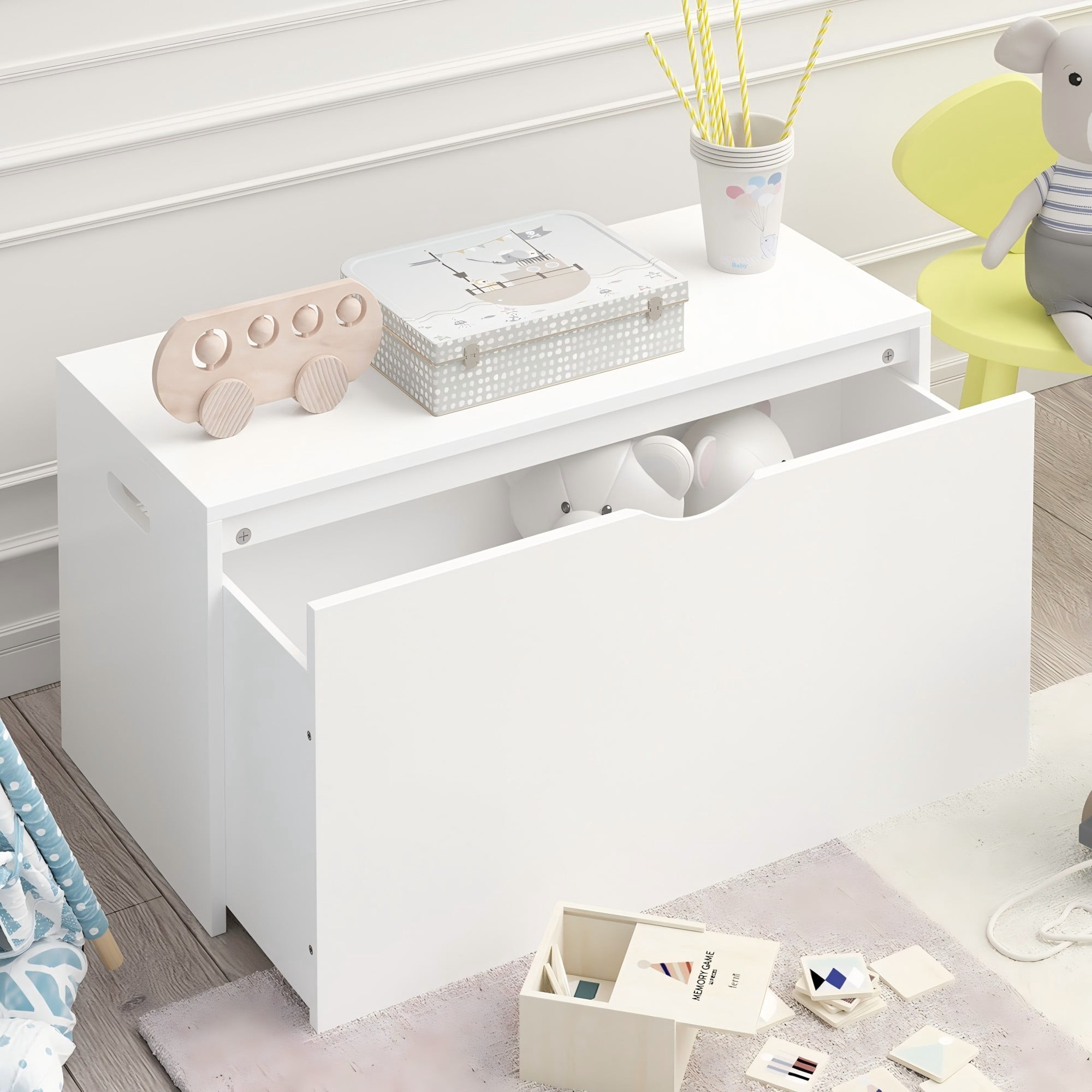 Leumius Kids Toy Storage Cabine with Rolling Drawer,Modern Wooden Toy Chest Organizer for Playroom,Living Room,Bedroom,W