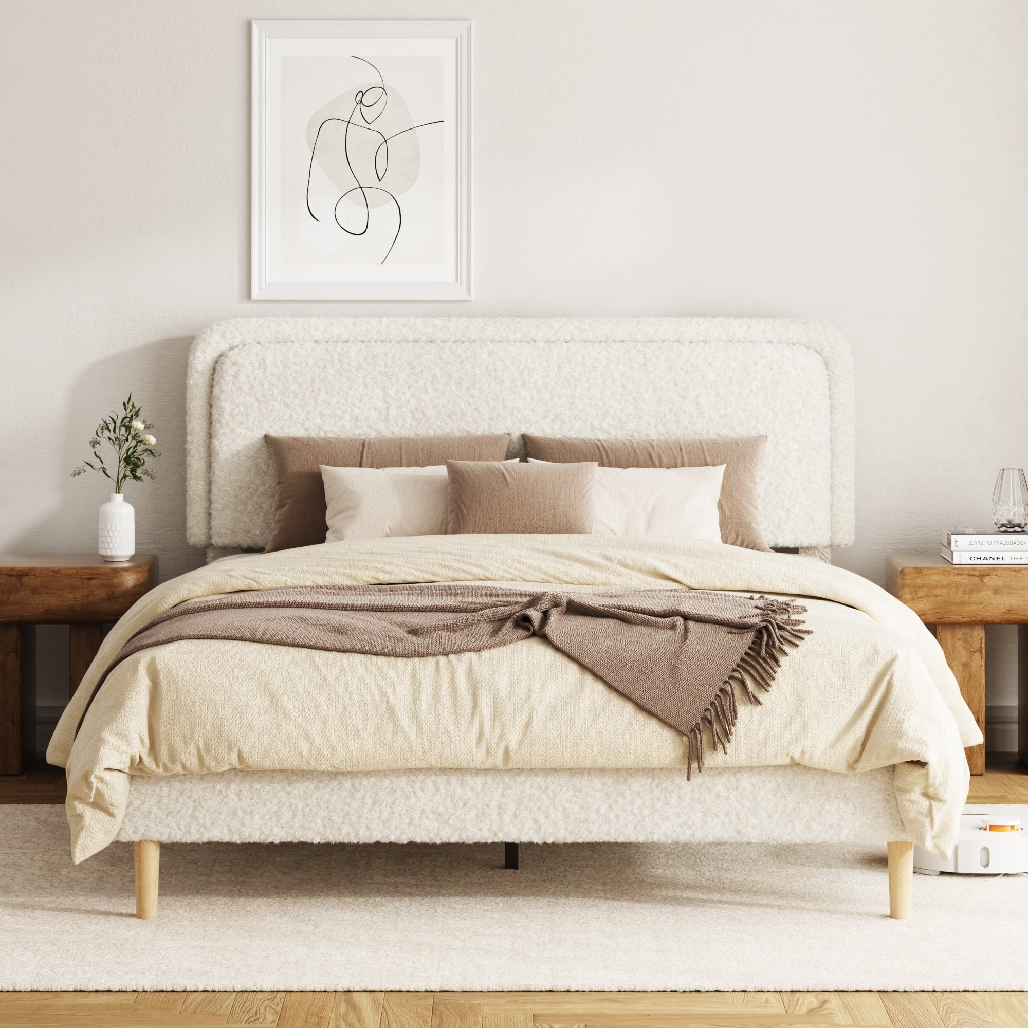 Leumius King Bed Frame,Upholstered Platform Bed Frame with Height-Adjustable Headboard,Sturdy Frame,Quiet Design,Easy to Assemble,Beige