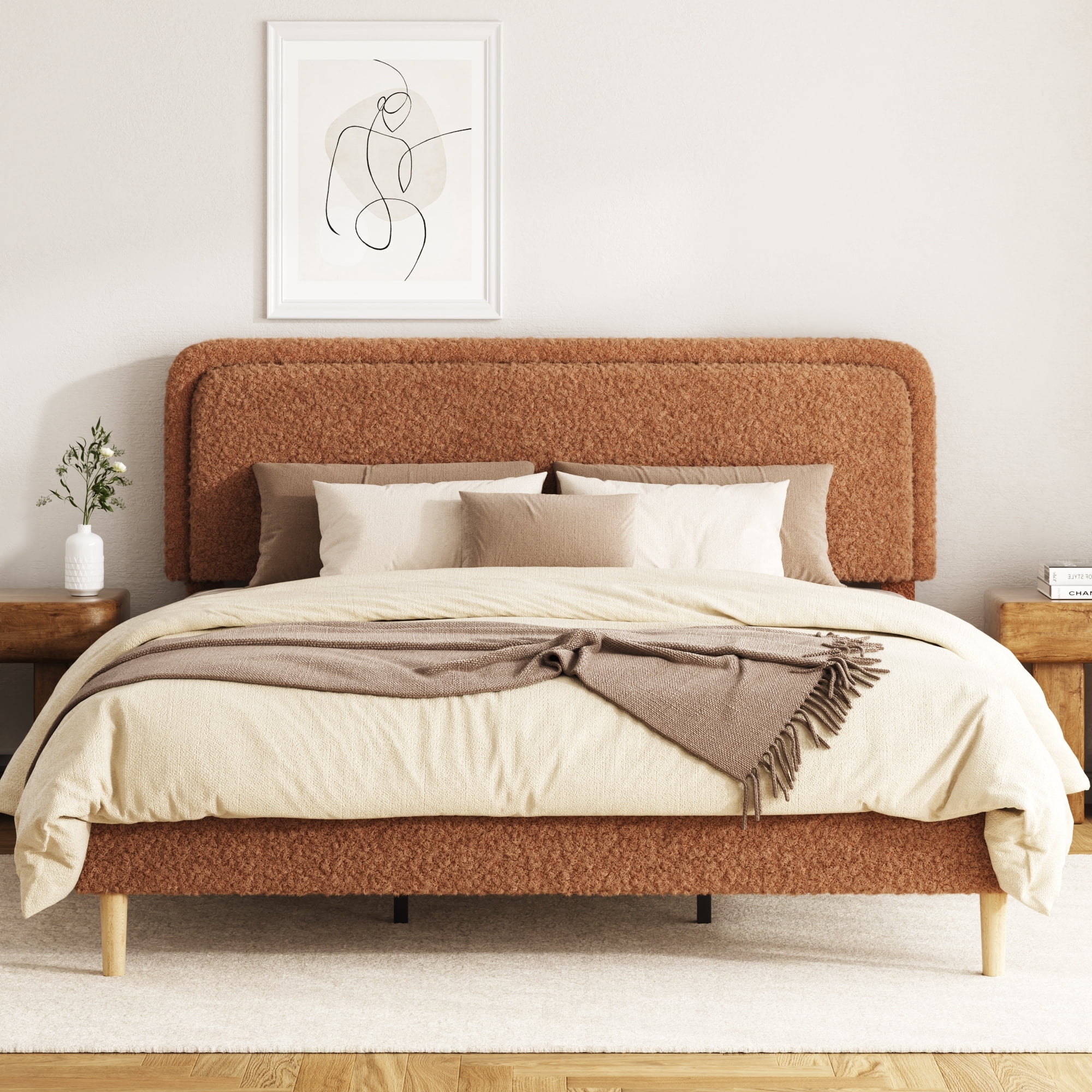 Leumius King Bed Frame,Upholstered Platform Bed Frame with Height-Adjustable Headboard,Sturdy Frame,Quiet Design,Easy to Assemble,Brown