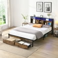 thumbnail image 1 of Leumius King Size Bed Frame with LED Lights, Industrial Platform Bed with Charging Station & 2 Drawers & Storage Shelf, King, 1 of 12