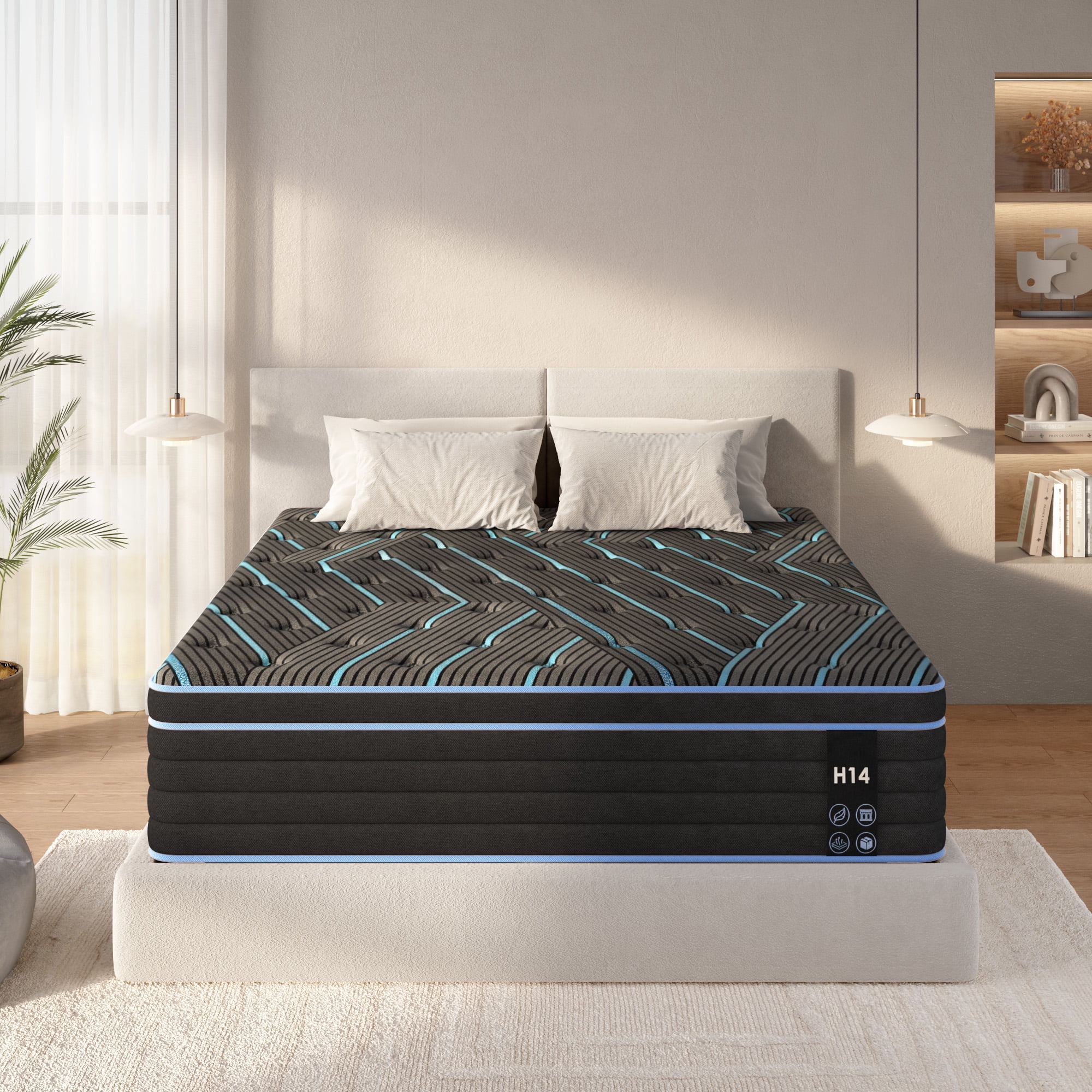 Leumius King Size Mattress,10 inch Hybrid Mattress in a Box with Memory Foam & Individual Pocket Spring,Medium Firm,Blue