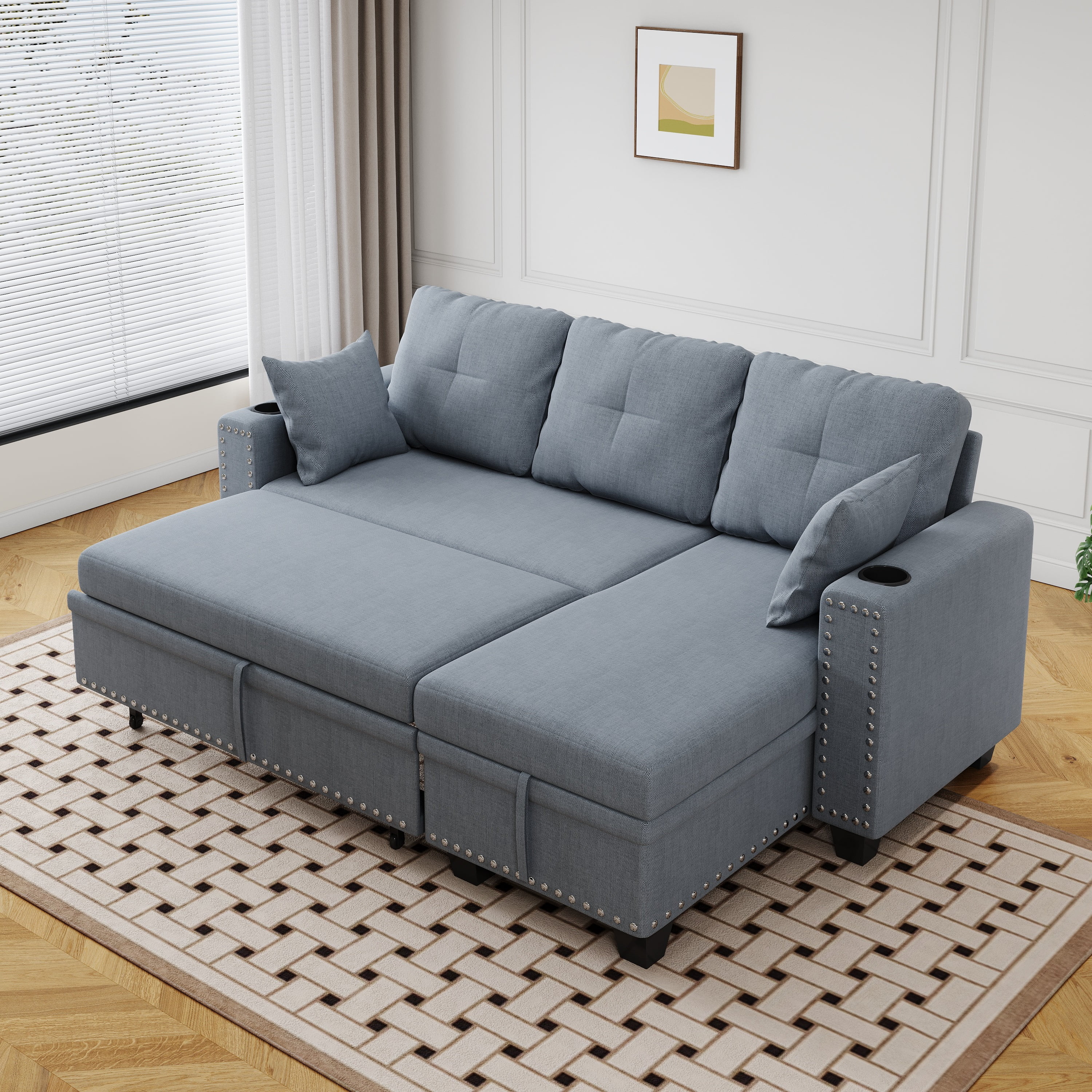 Leumius L-Shape Sleeper Sofa Bed,Modern Large Full Size Pull Out Sectional Couch with Storage, Futon Sofa Bed Sectional Sofa for Living Room,Apartment, Bedroom,Office,Dark Grey