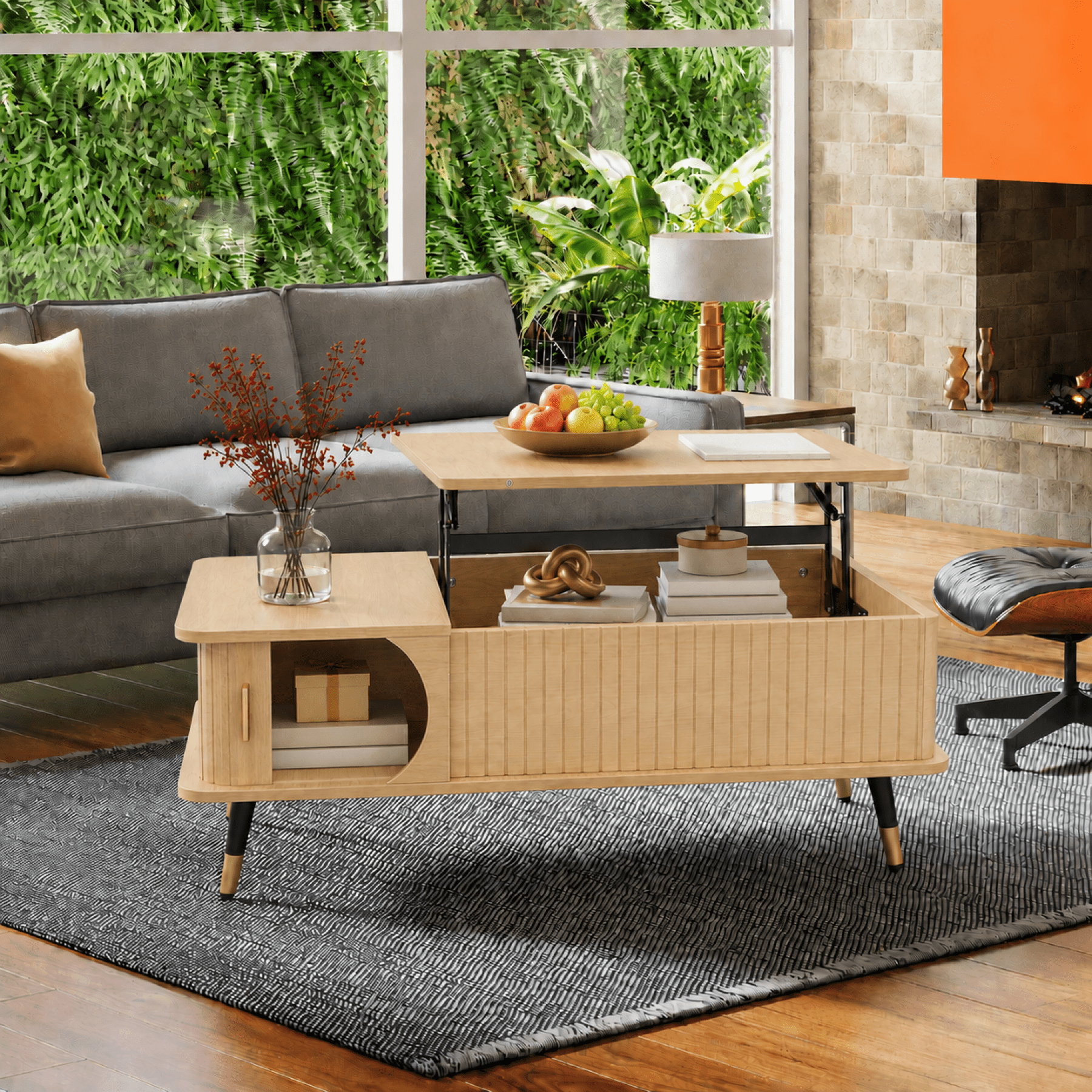 Leumius Lift Top Coffee Table with Hidden Compartment and Large Storage Shelf,Center Table for Home Living Room Office,Natural