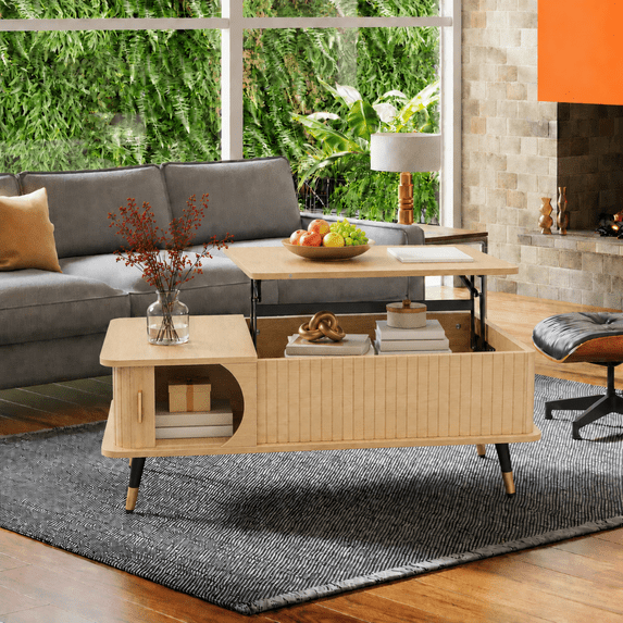 Leumius Lift Top Coffee Table with Hidden Compartment and Large Storage Shelf,Center Table for Home Living Room Office,Natural