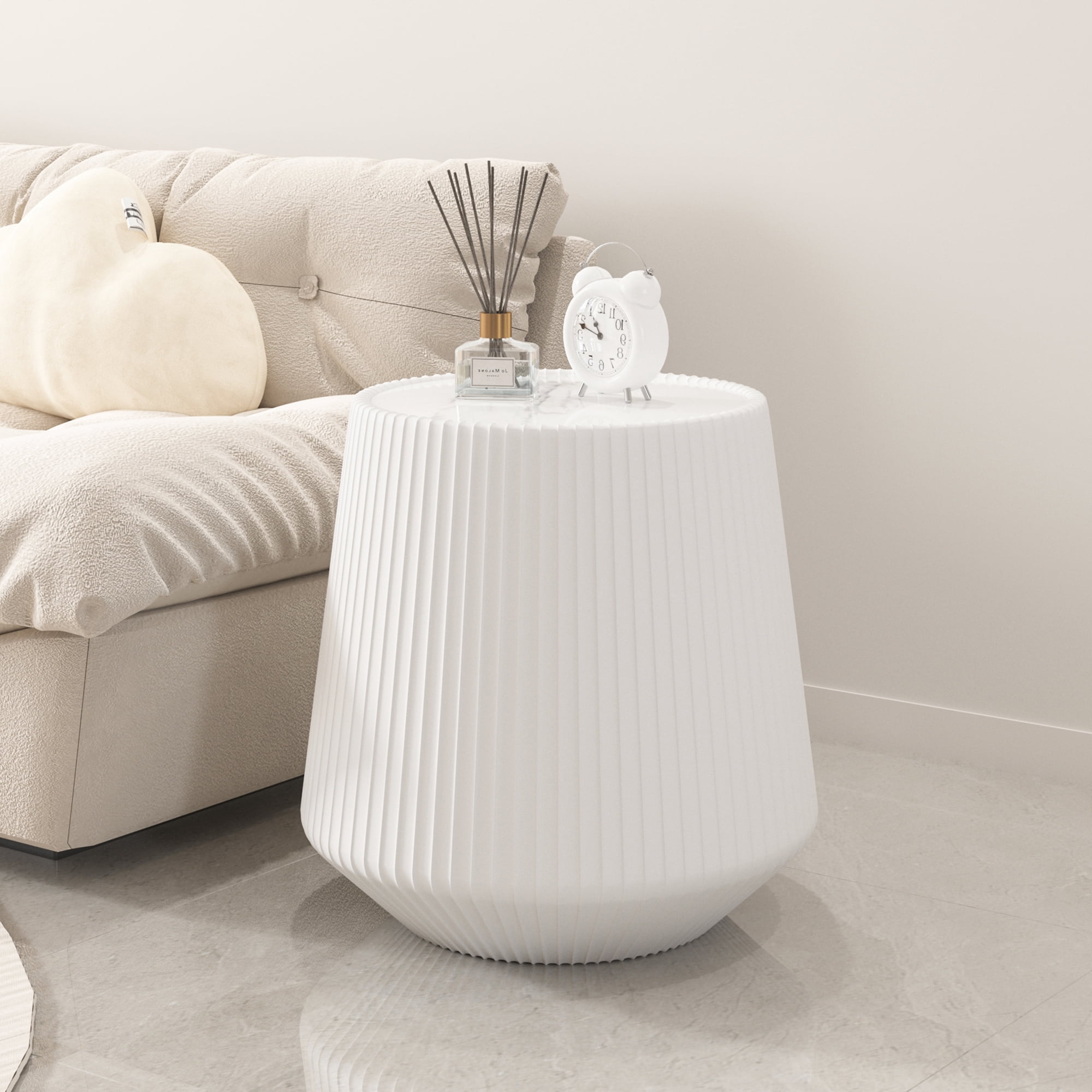 Leumius Light Sintered Stone Top Cup Shape Leather Coffee Modern Sofa Table for Apartment Living Room Furniture White 2