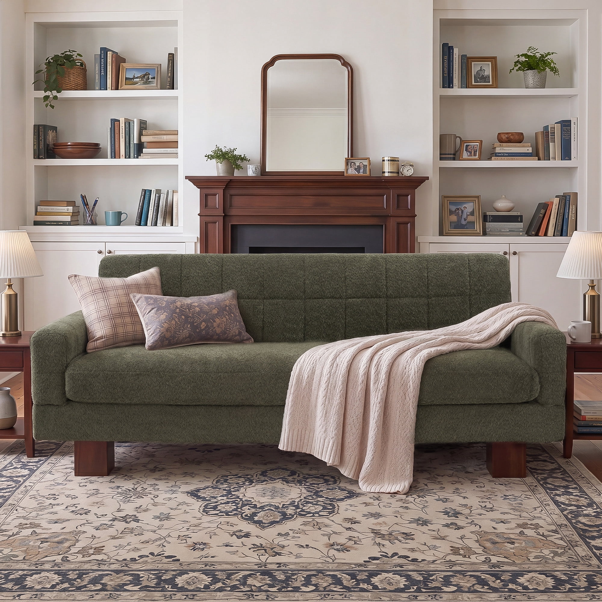 Leumius Loveseat Sofa, Boucle Fabric Biscuit Back Loveseat with Square Arms and Single Cushion Seat, Upholstered 2-Seater Couch for Living Room and Bedroom, Green
