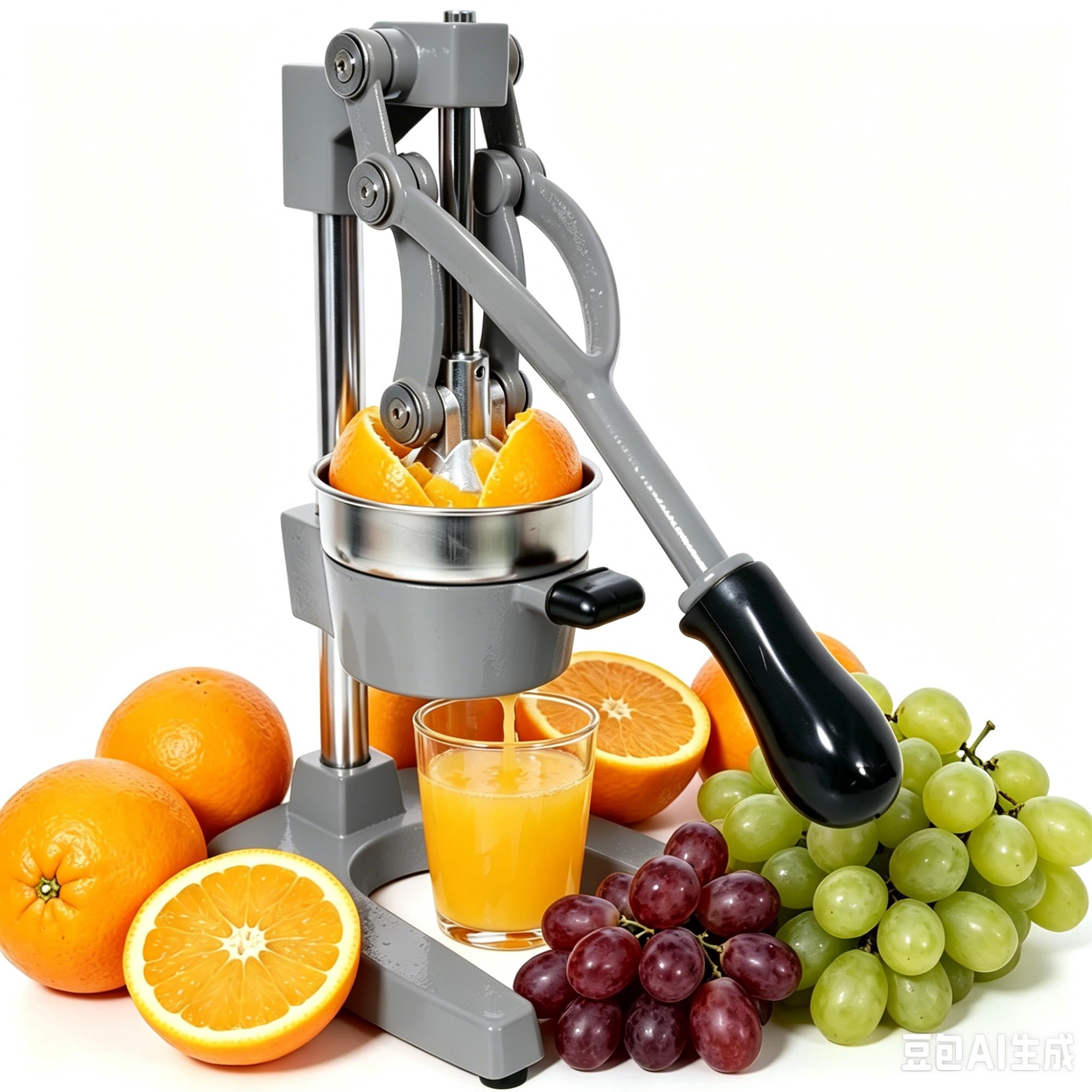 Leumius Manual Citrus Juicer,Extra-Large Countertop Squeezer, Easy Juicing, Easy Clean Stainless Steel & Cast Iron,Non-Slip Base,Grey