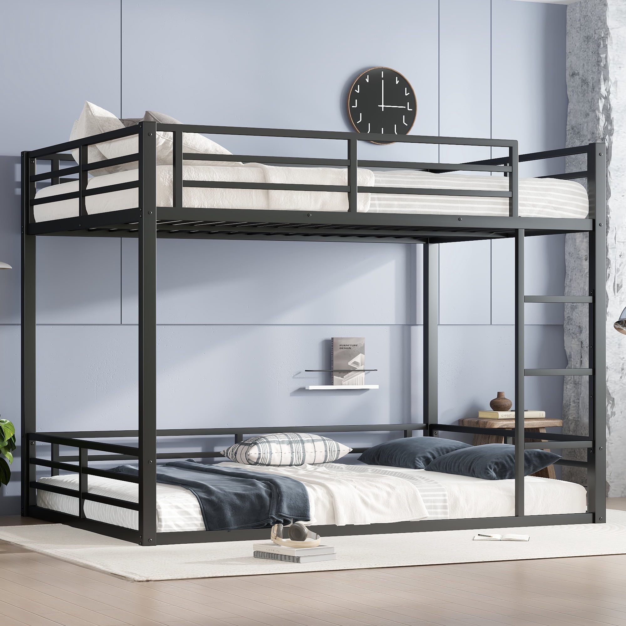 Leumius Metal Bunk Bed,Queen over Queen Bunk Bed Frame for Kids/Teens/Adults,Space-Saving/Noise Reduced/No Box Spring Needed,Black