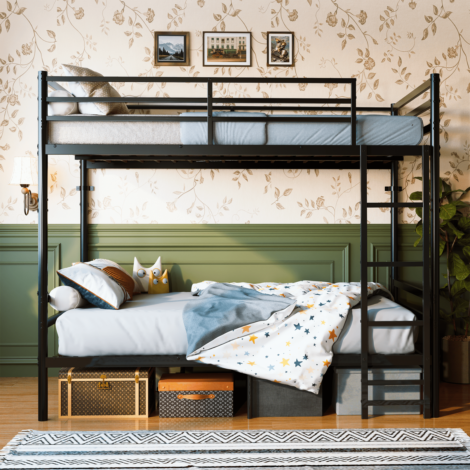 Leumius Metal Bunk Bed Twin Over Twin,13.7" High Safety Guardrail