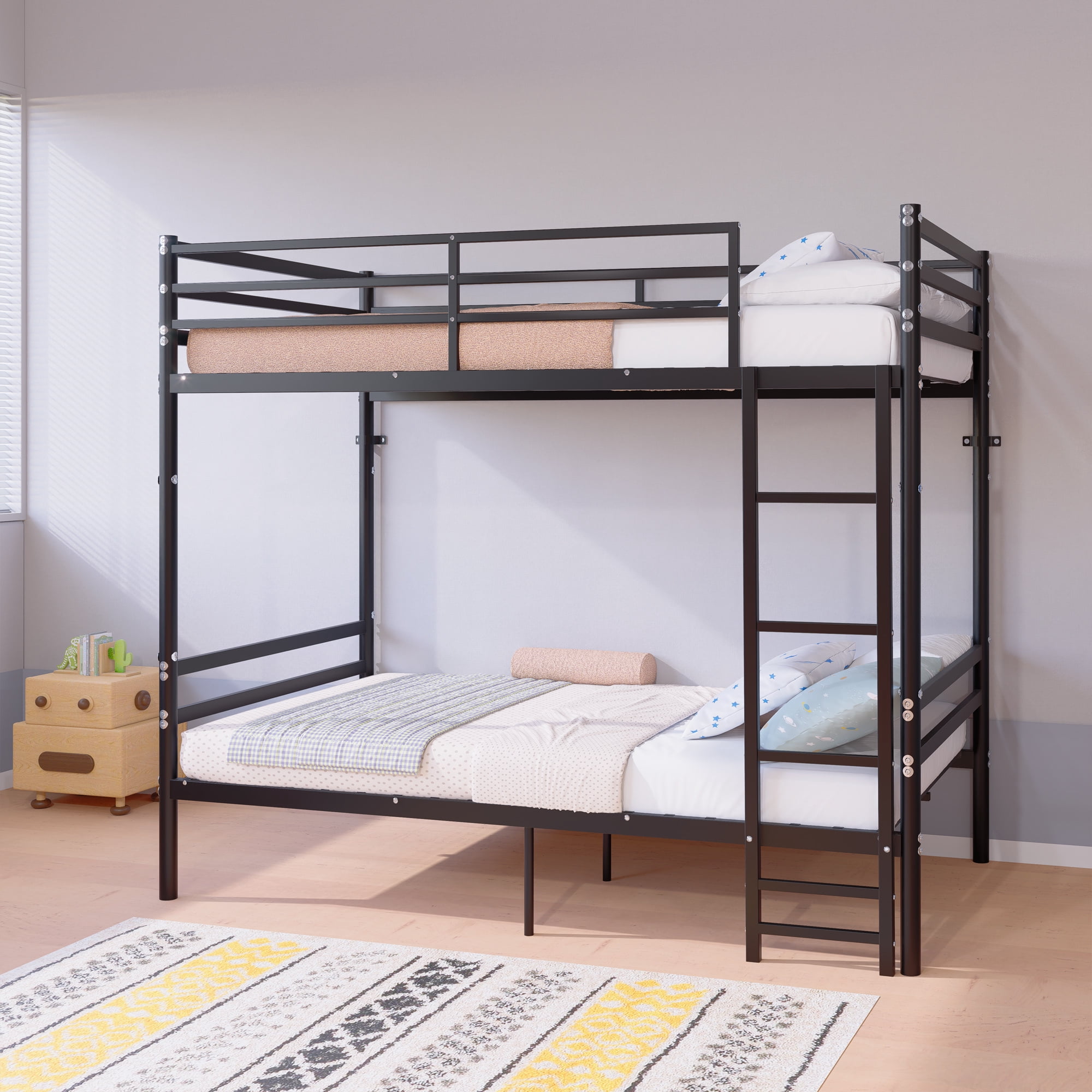 Leumius Metal Bunk Bed Twin Over Twin with Built-in Ladder, Heavy Duty Bunkbeds with Safety Guardrail and Space-Saving Design,Twin Bunk Beds for Kids, Teens & Adults, No Box Spring,Black