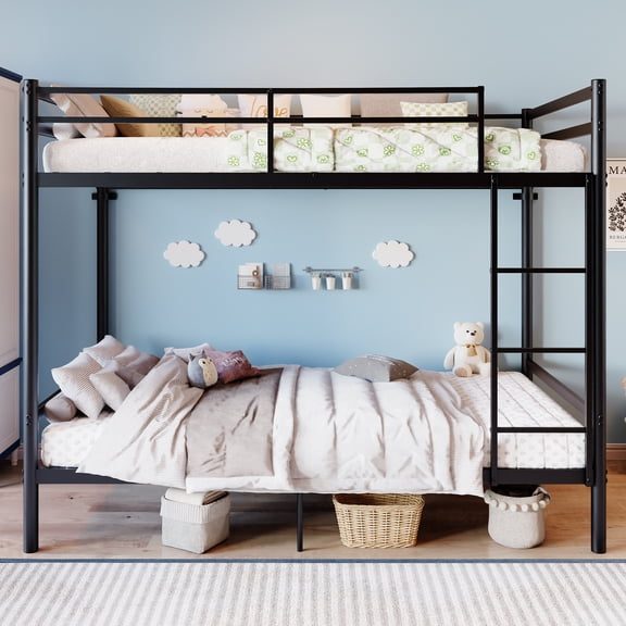 Leumius Metal Bunk Bed Twin Over Twin, Heavy Duty Bunk with High Guardrail and Safety Entrance Design, Under-Bed Storage Space, Easy Assembly, Noise Free,Black