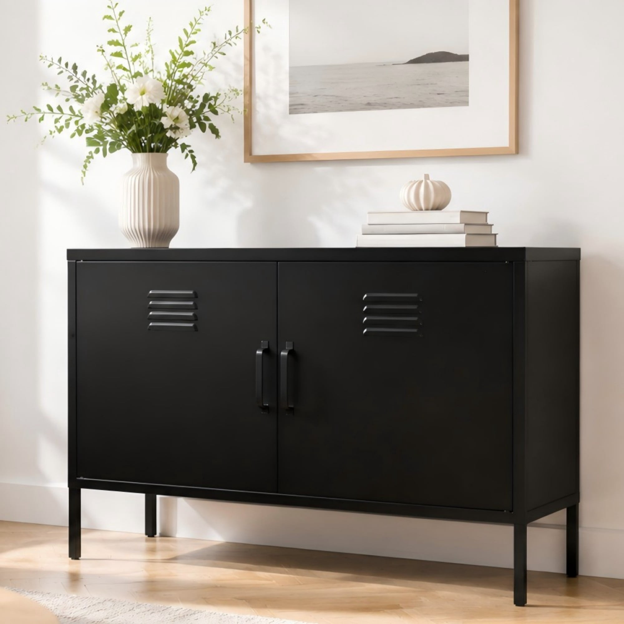 Leumius Metal Sideboard Buffet Cabinet with Storage,39" W Accent Cabinet with Adjustable Shelf,Kitchen Pantry Cabinet for Dining Room,Living Room,Black