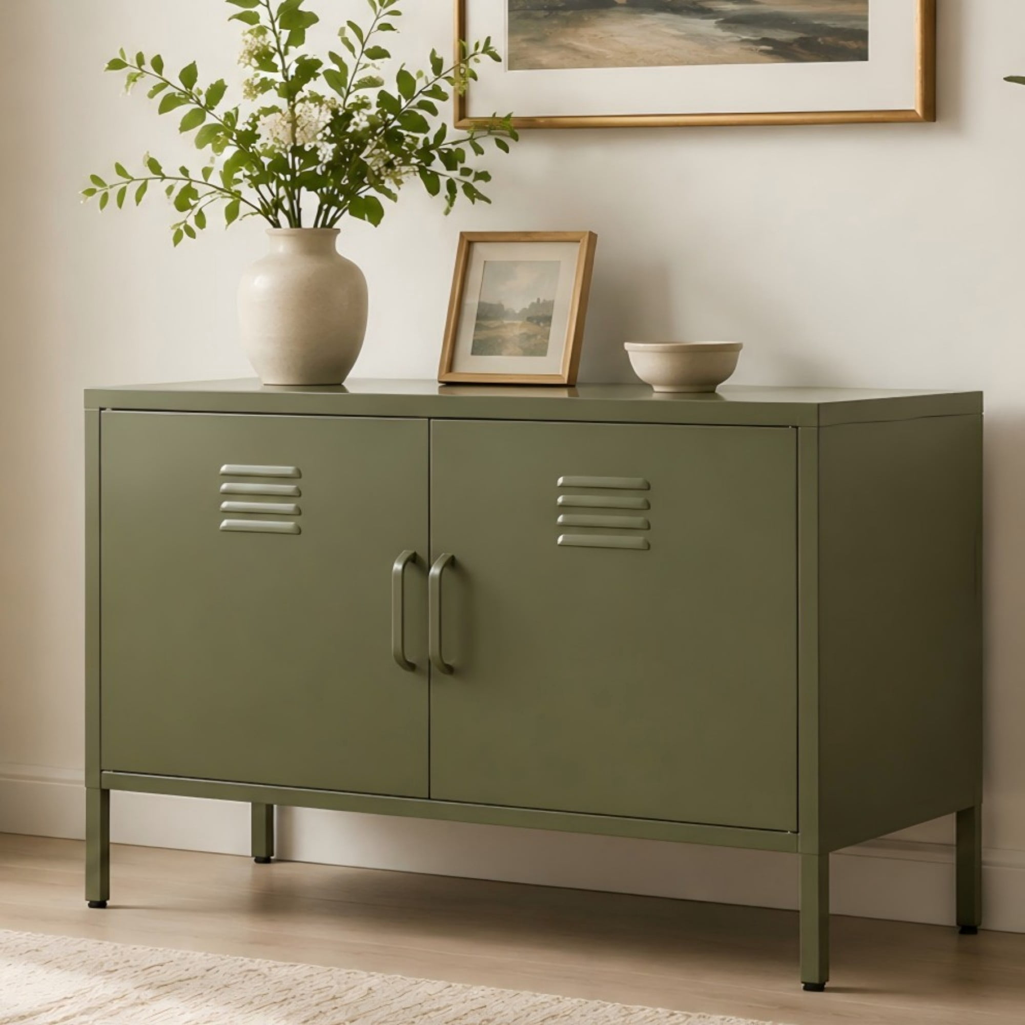 Leumius Metal Sideboard Buffet Cabinet with Storage,39" W Accent Cabinet with Adjustable Shelf,Kitchen Pantry Cabinet for Dining Room,Living Room,Green
