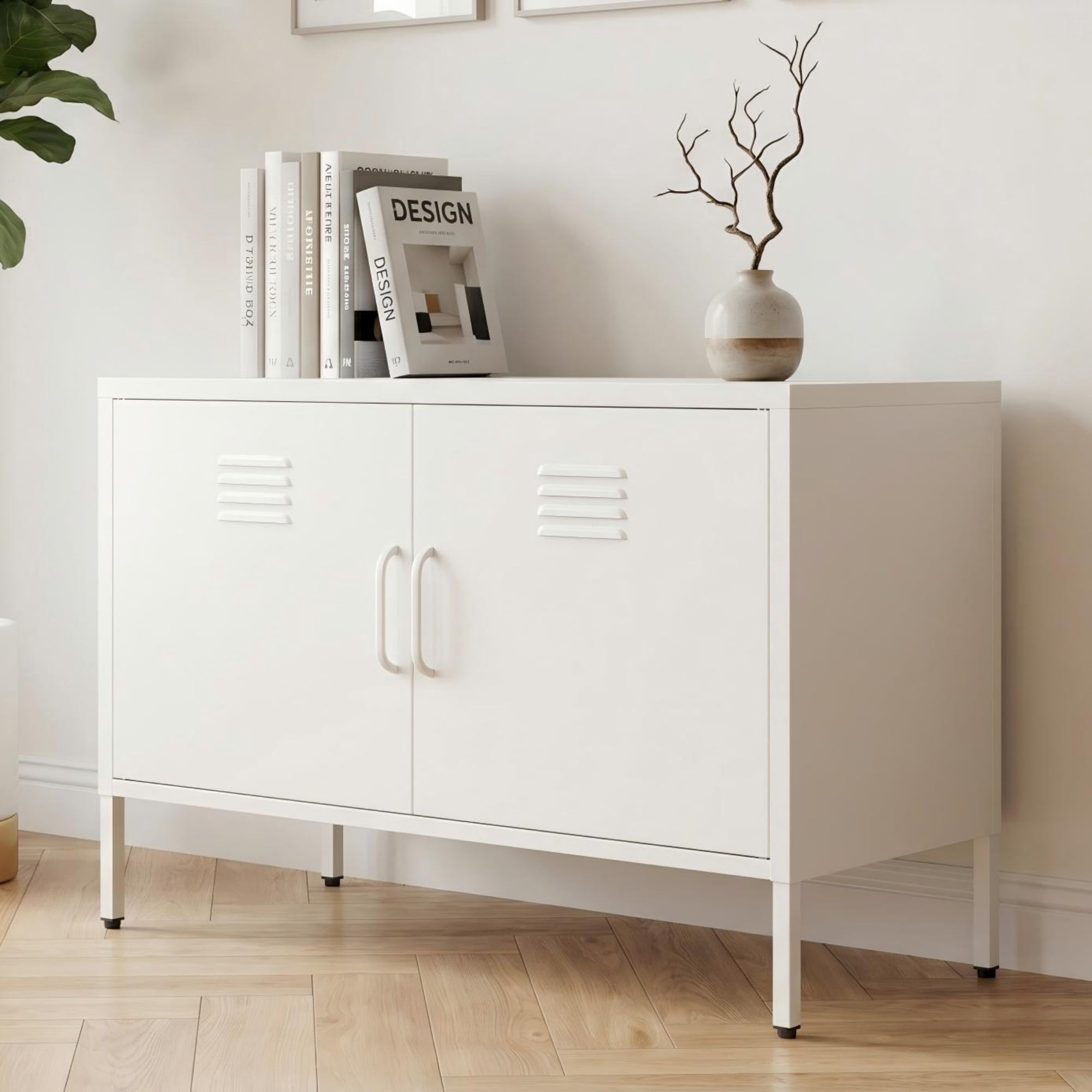 Leumius Metal Sideboard Buffet Cabinet with Storage,39" W Accent Cabinet with Adjustable Shelf,Kitchen Pantry Cabinet for Dining Room,Living Room,White