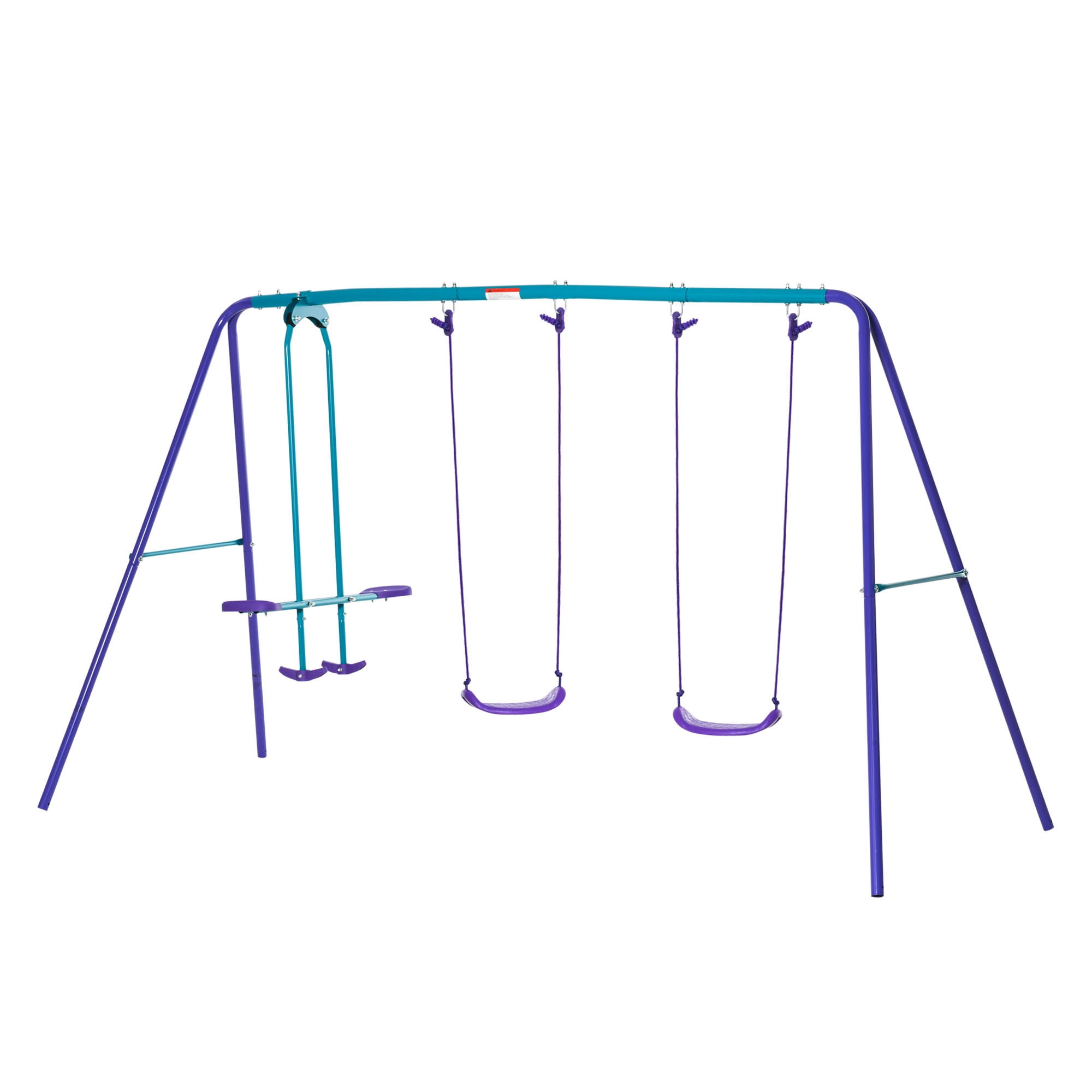 Leumius Metal Swing Set with Glider,Two Swing Seats and Adjustable Height, Outdoor Heavy Duty A-Frame Suitable for Playground,Backyard,Purple
