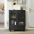 thumbnail image 1 of Leumius Minimalist Black Buffet Cabinet with Double Glass Doors and Drawer, Modern Wooden Storage Sideboard Cupboard for Living room Dining Room Hallway Entryway, 1 of 9