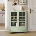 thumbnail image 1 of Leumius Minimalist Green Buffet Cabinet with Double Glass Doors and Drawer, Modern Wooden Storage Sideboard Cupboard for Living room Dining Room Hallway Entryway, 1 of 9