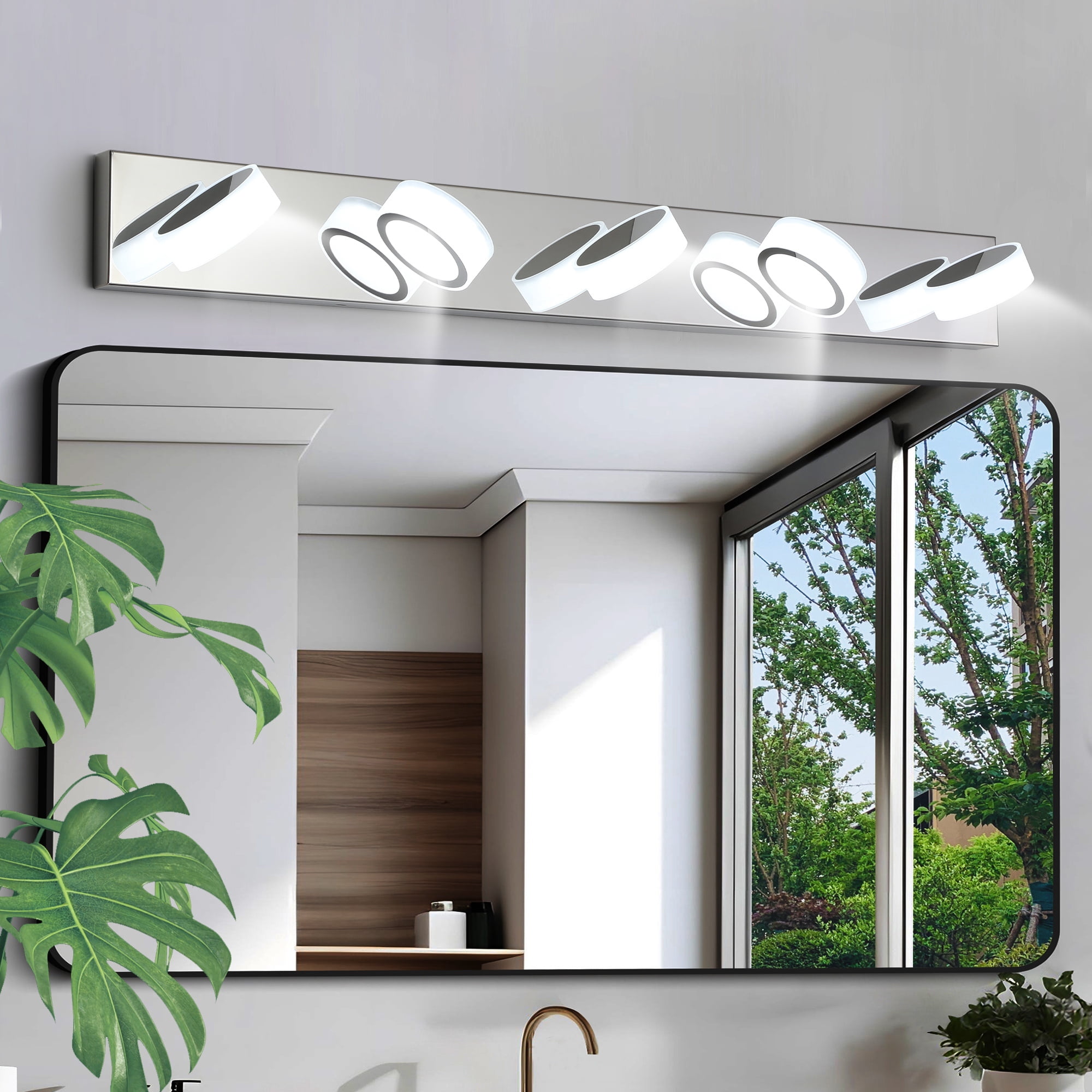 Leumius Modern 5-Light LED Vanity Light Fixture, Chrome Finish with Acrylic Light Shades, Energy-Efficient Bathroom Wall Sconce, Dimmable for Mirror, Shower and Bathroom Decor