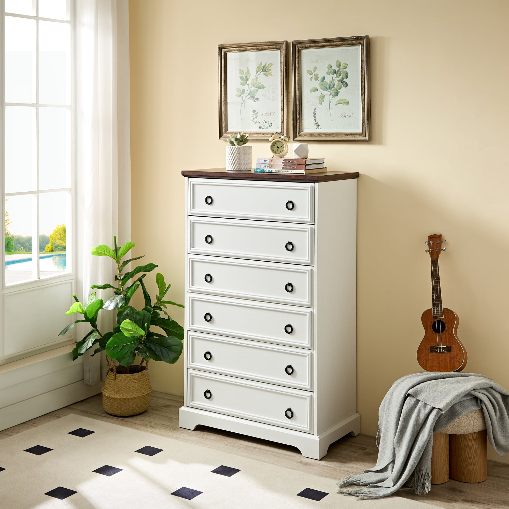 Leumius Modern 6 Drawer Dresser for Bedroom,Tall Chest of Drawers Closet Organizers & Storage Clothes for Living Room,Hallway,White